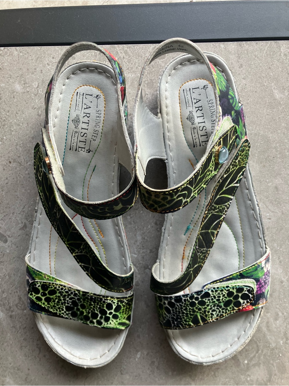 L'Artiste Spring Step Carena Multi Color Wedge Sandals Leaf Size 11 EU 42